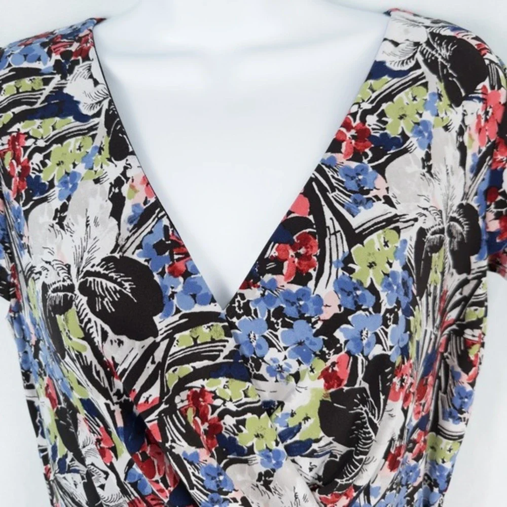 Lauren‎ Ralph Lauren Floral Flutter Sleeve Surplice Dress Size 10 V Neck Ruched - Picture 5 of 16